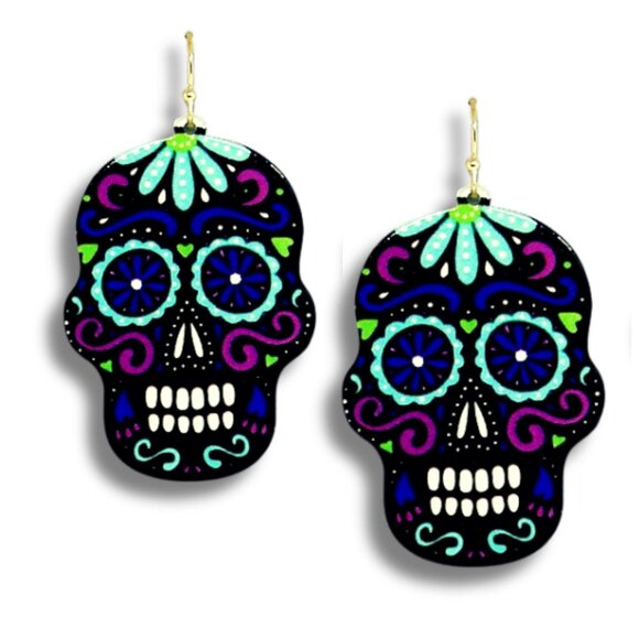 BOGO DEAL NEW ETSY ACRYLIC CUT SUGAR SKULL HALLOWEEN EARRINGS HYPOALLERGENIC - Picture 4 of 6
